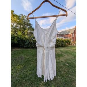 Goodnight Macaroon White Romper Dress, Cami Spaghetti Strap, Drawstring Waist